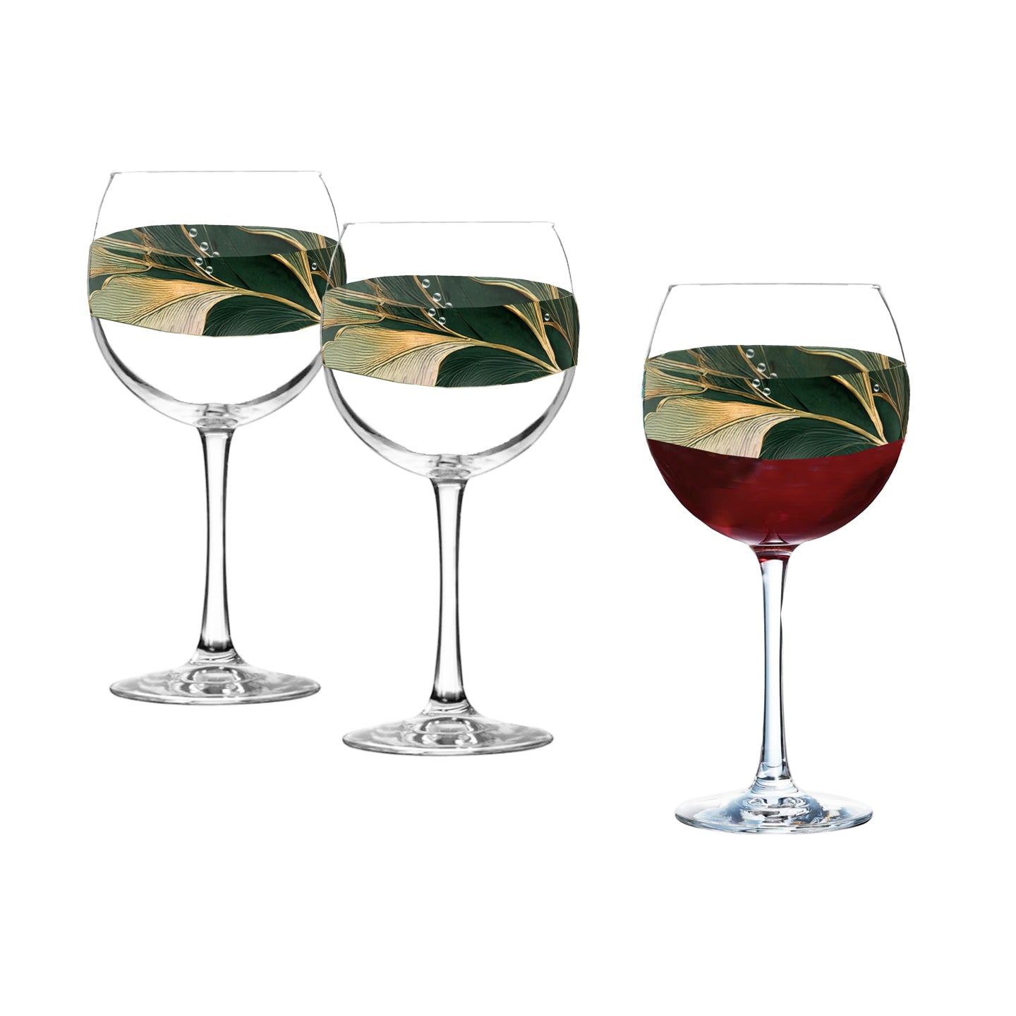 Green n Gold 18 oz Balloon Wine Glass, Set of 2, 4 or 8