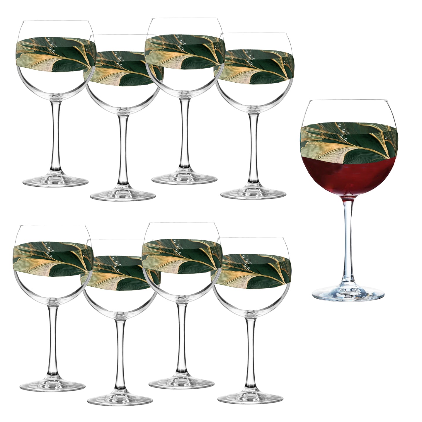 Green n Gold 18 oz Balloon Wine Glass, Set of 2, 4 or 8