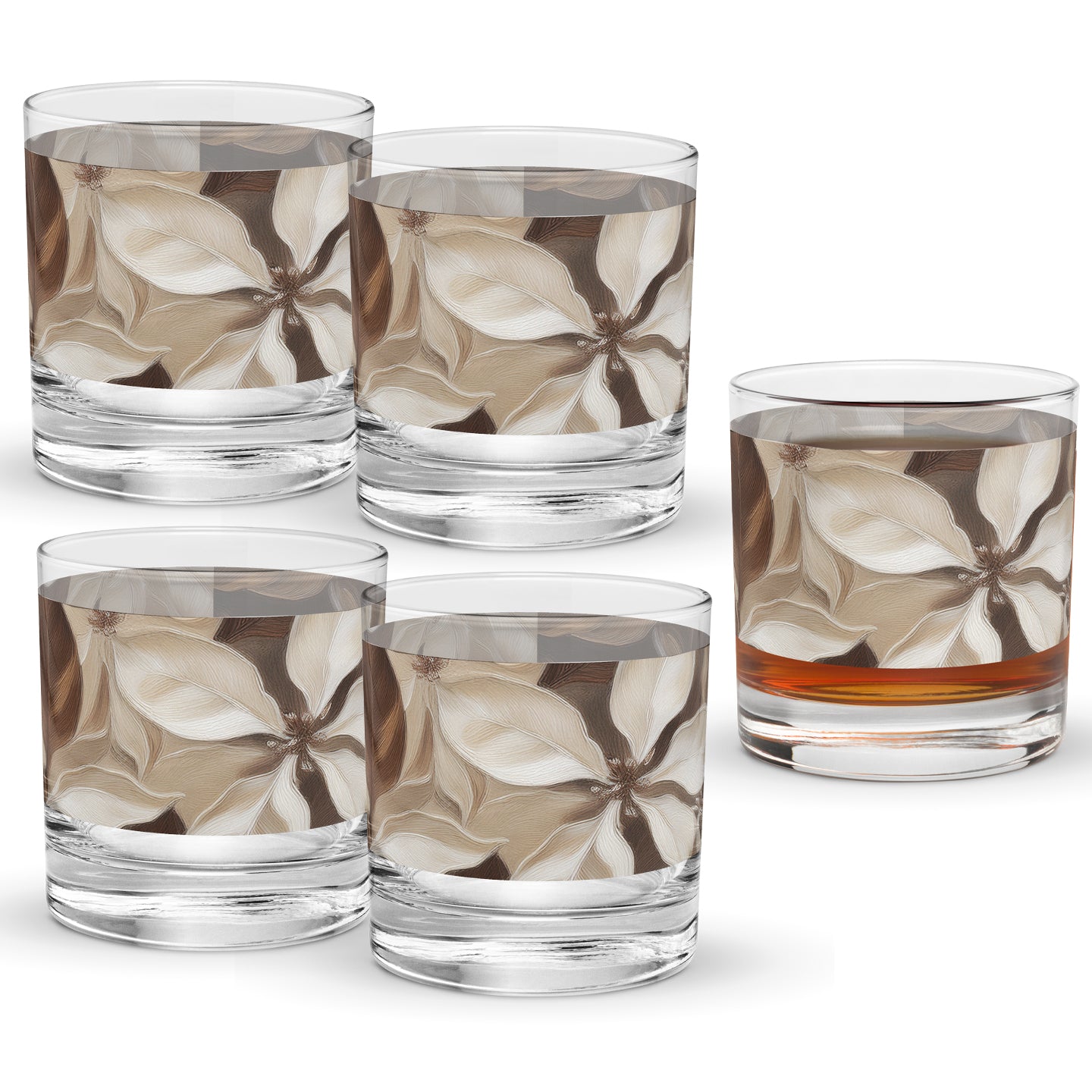 Petals in the Woods 11 oz Rocks Glass, Set of 2, 4 or 6