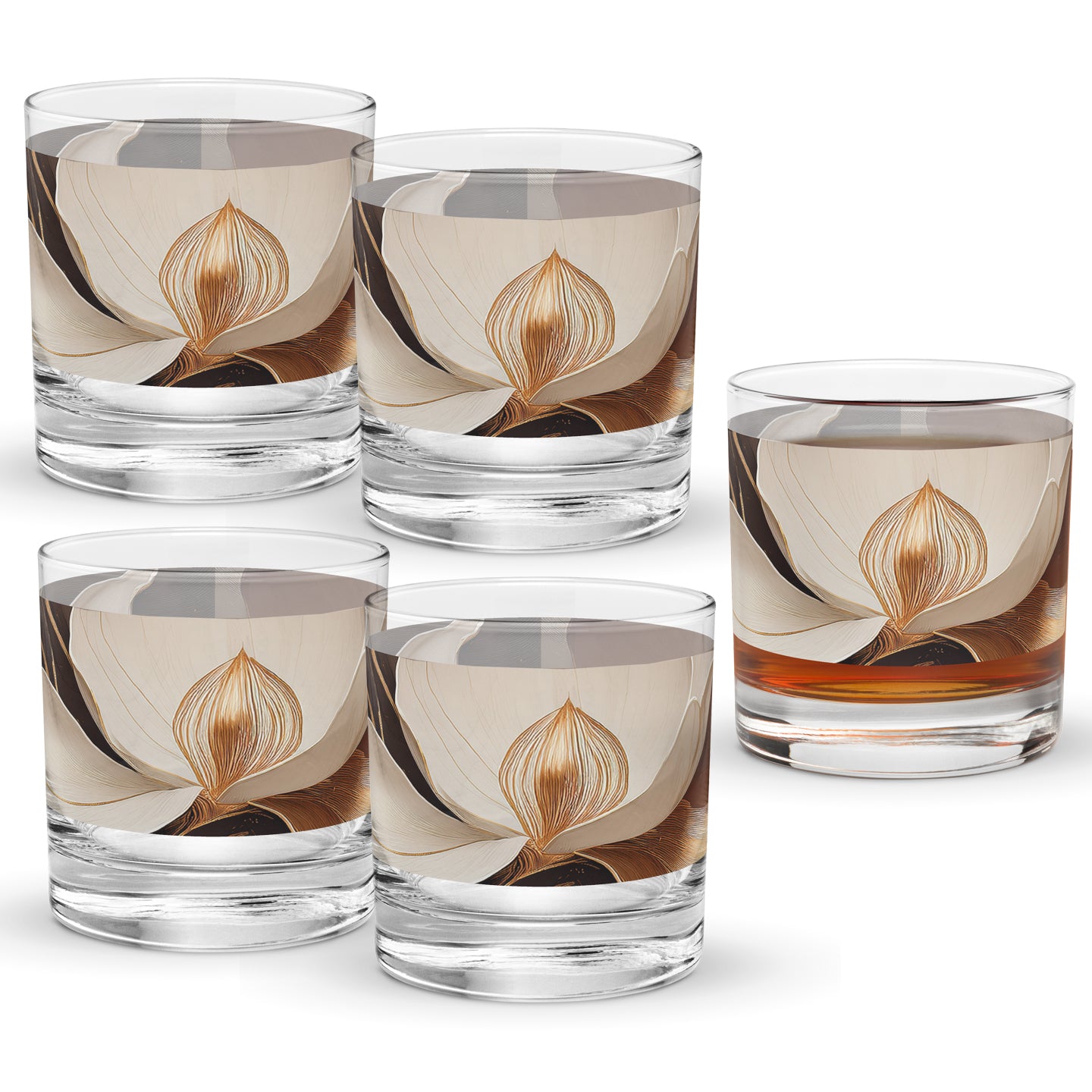 Windswept Magnolias 11 oz Rocks Glass, Set of 2, 4 or 6