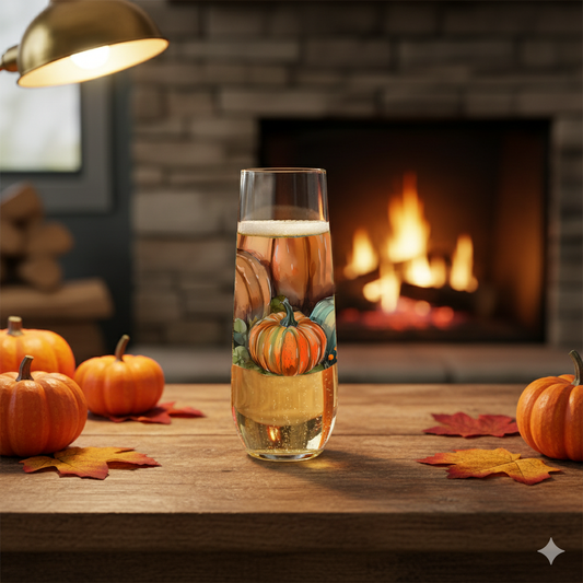 Pumpkin Harvest 8.5 oz Stemless Champagne Flute, Set of 2, 4 or 6