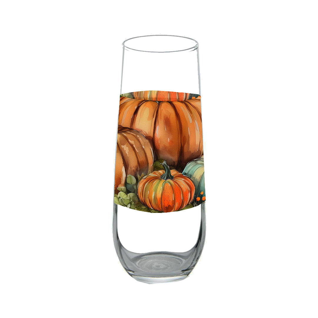 Pumpkin Harvest 8.5 oz Stemless Champagne Flute, Set of 2, 4 or 6