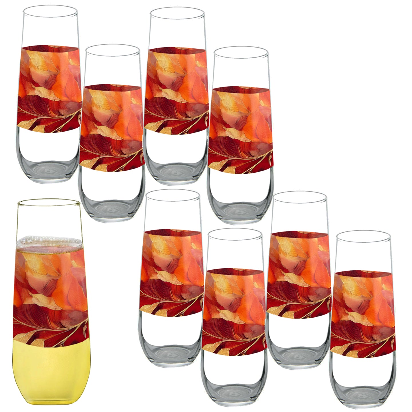Autumn Blend 8.5 oz Stemless Champagne Flute, Set of 2, 4 or 6