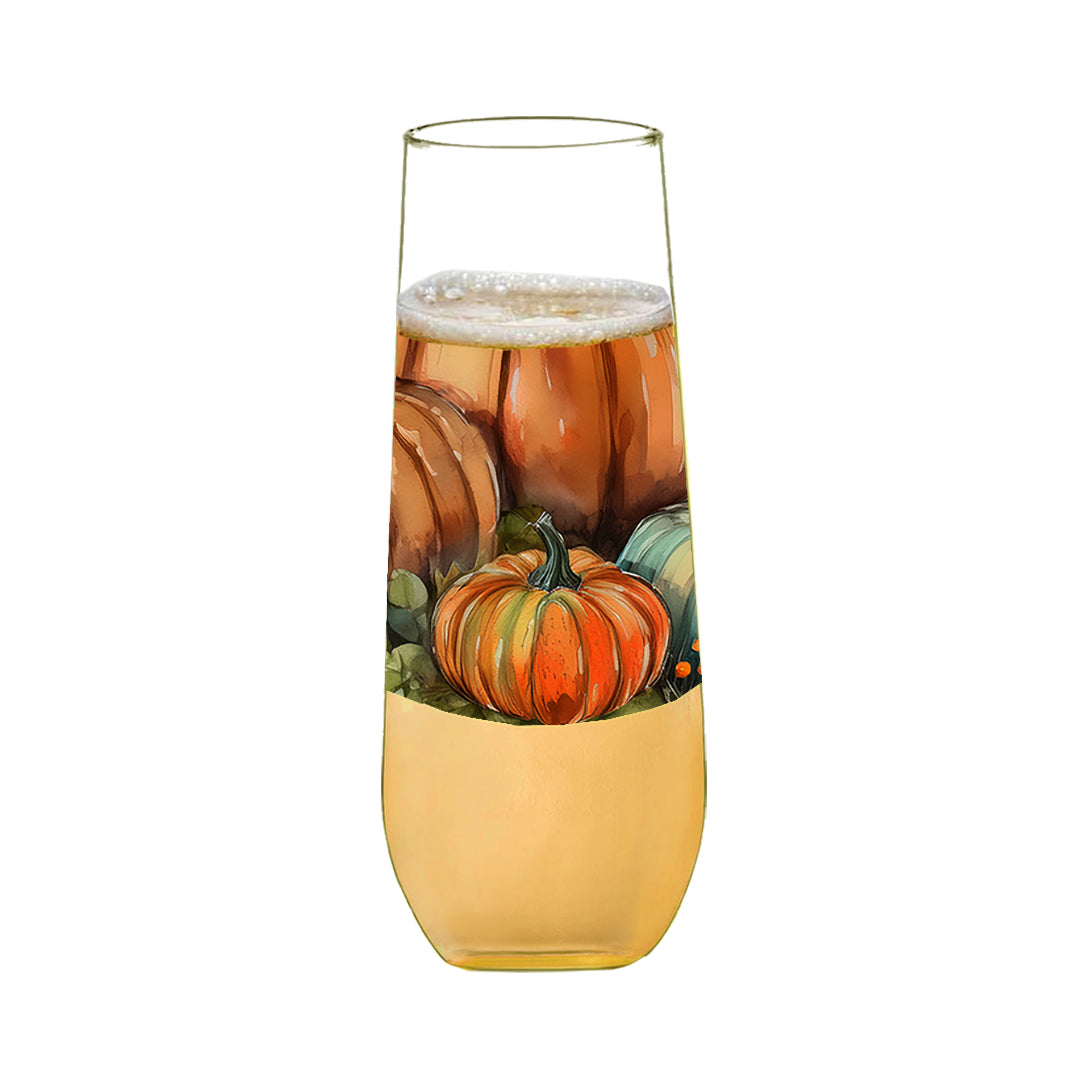 Pumpkin Harvest 8.5 oz Stemless Champagne Flute, Set of 2, 4 or 6