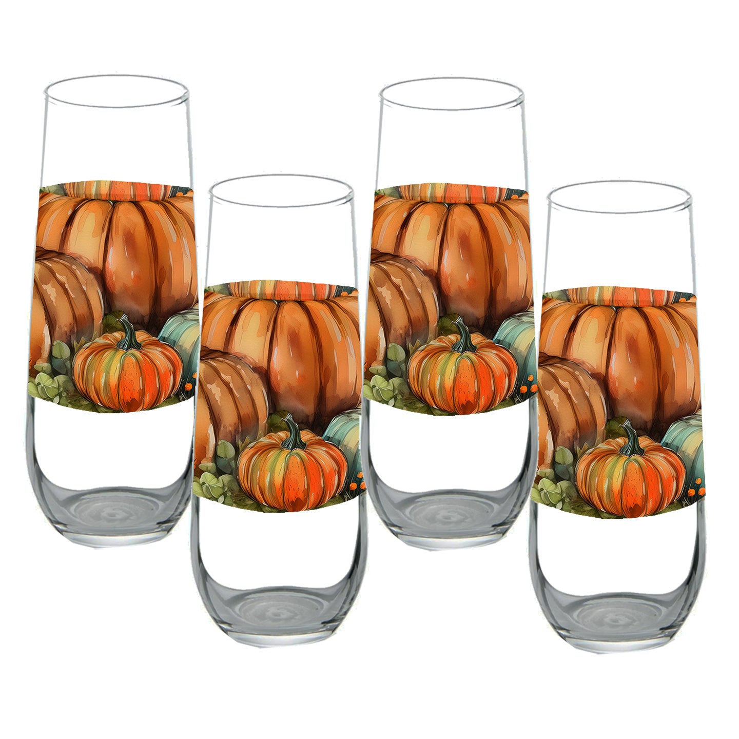 Pumpkin Harvest 8.5 oz Stemless Champagne Flute, Set of 2, 4 or 6