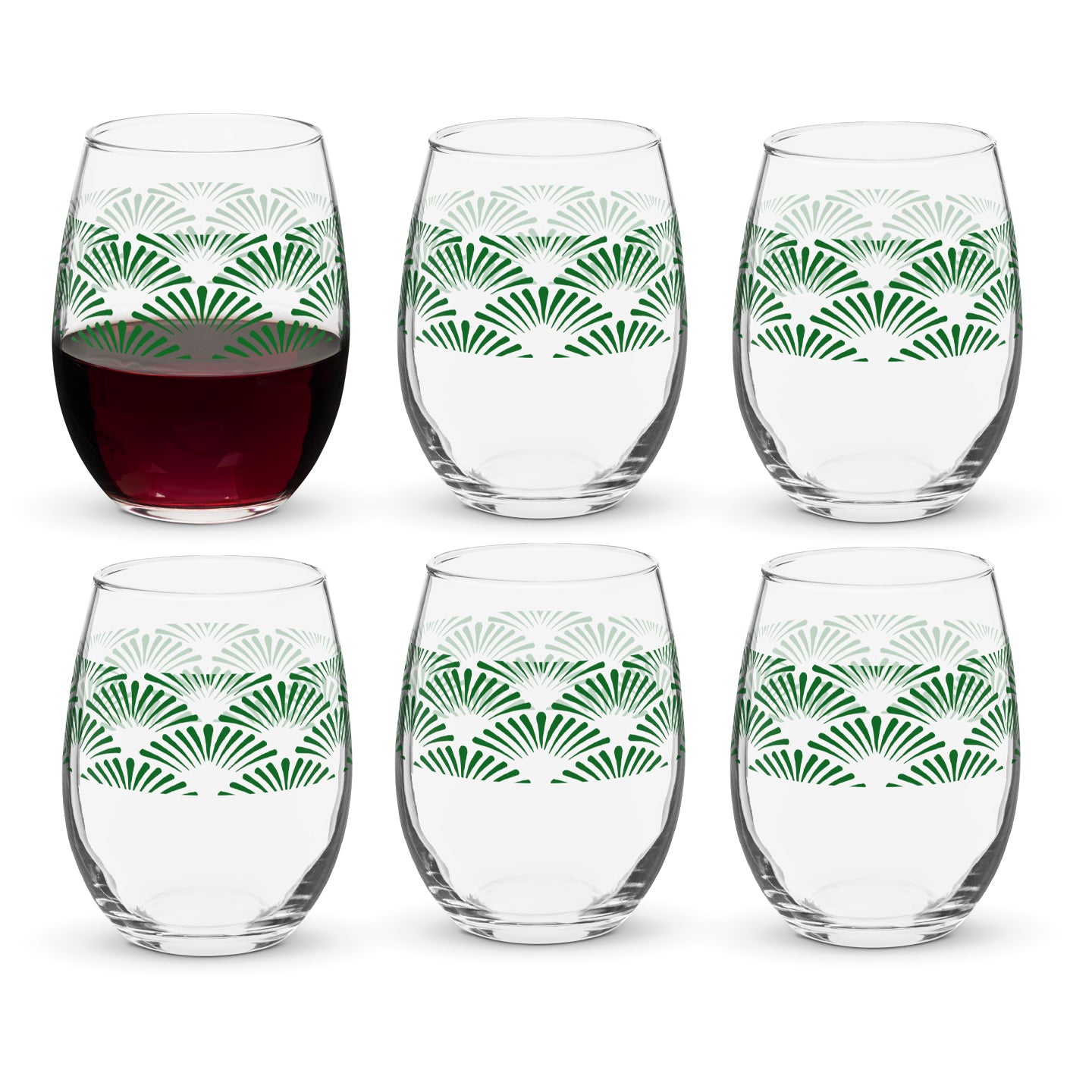 Green Deco 15 oz. Stemless Wine Glass