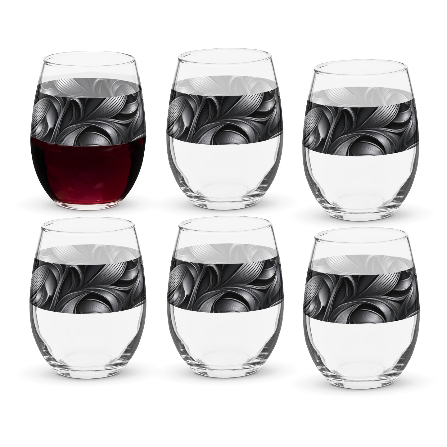 Elegant Stemless Wine Glass | Baroque Swirls Exclusive Design