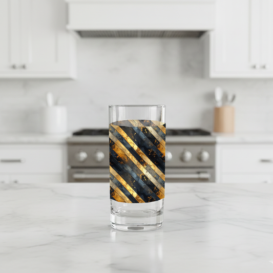 Obsidian Stripes black and gold diagonal striped design on a kitchen counter