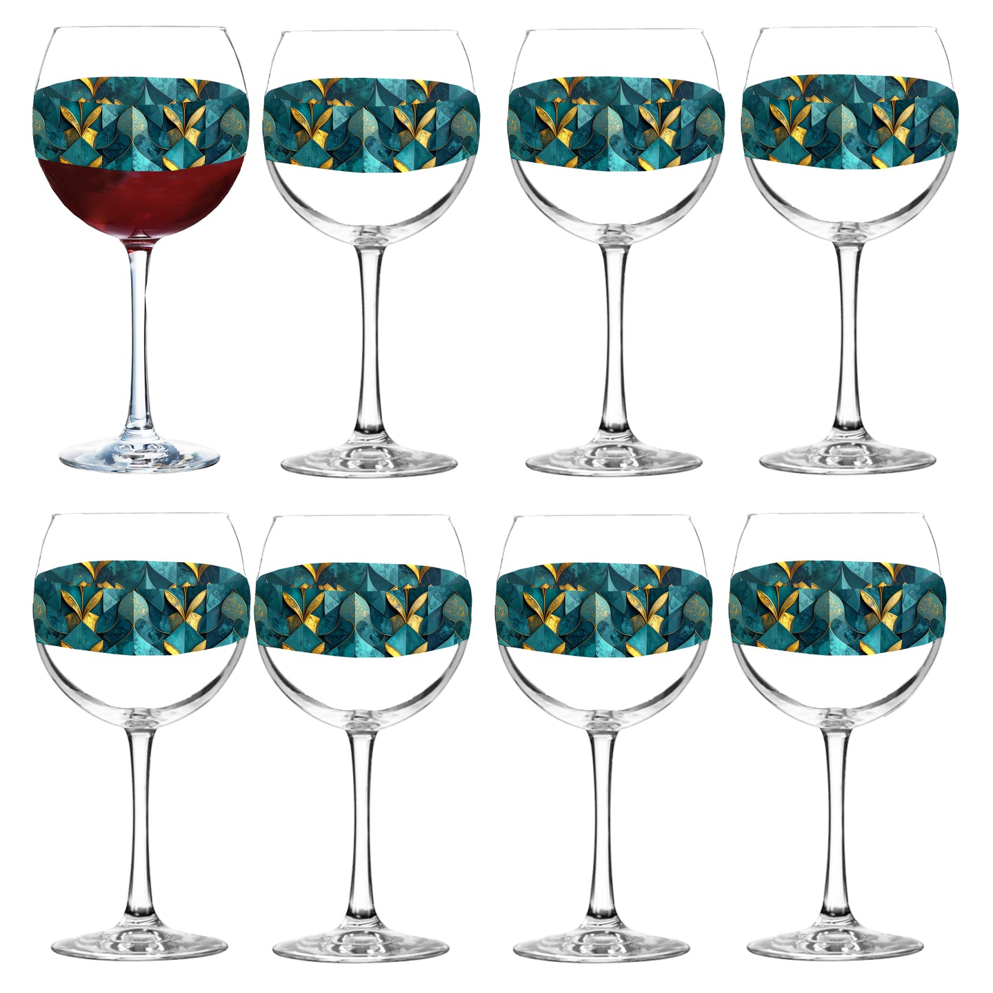 Teal Patina Balloon Wine Glass | Rich Gilt Detailing