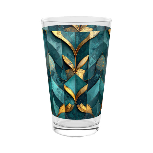 Refined Teal and Gold Design | Gilded Patina Pint Beer Glass