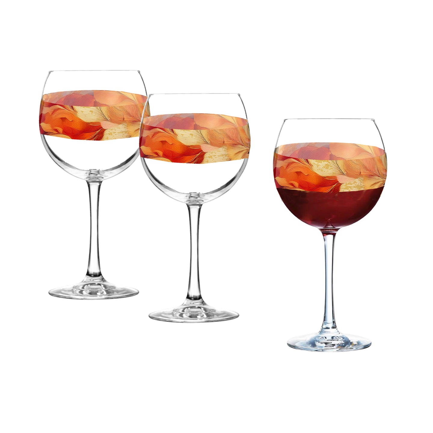Mix n Match Style set of 2 balloon wine glass with red wine and autumn blend floral design on a white background 