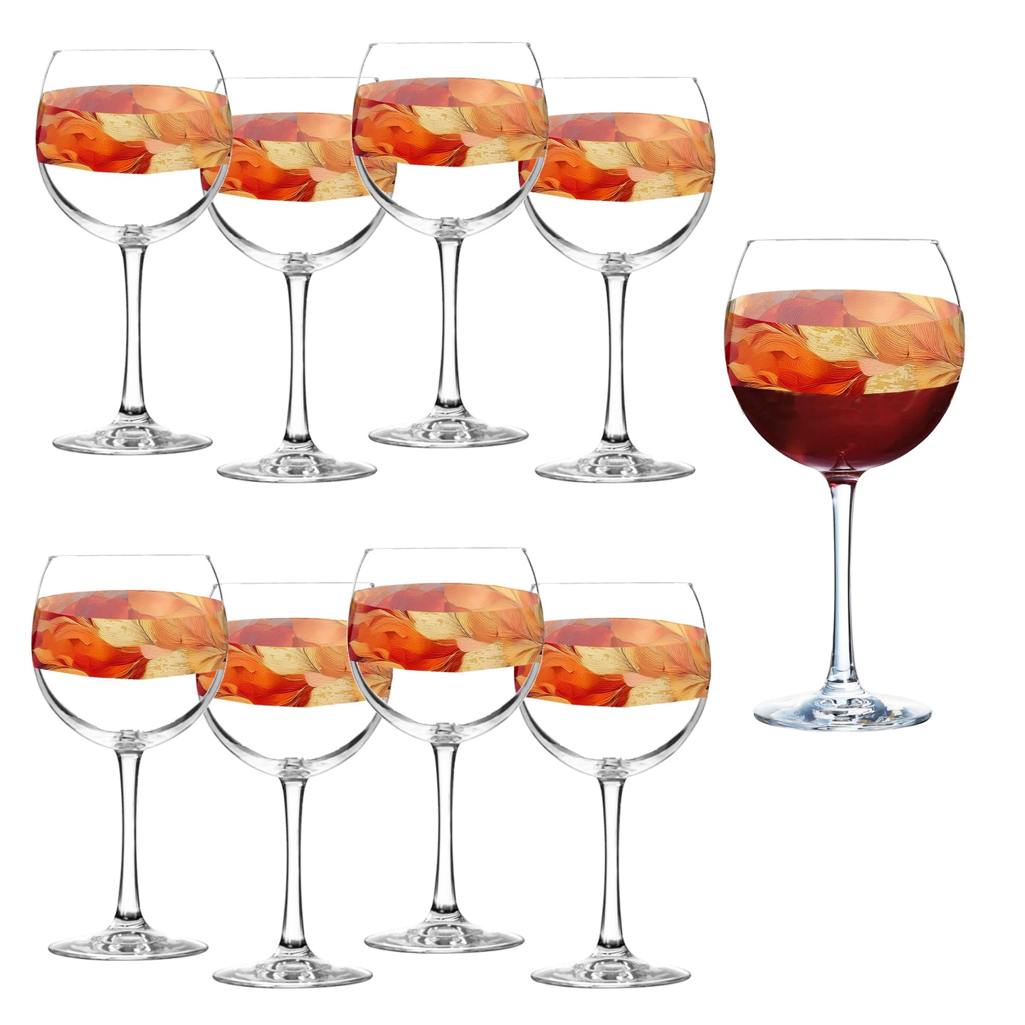 Mix n Match Style set of 8 balloon wine glass with red wine and autumn blend floral design on a white background 