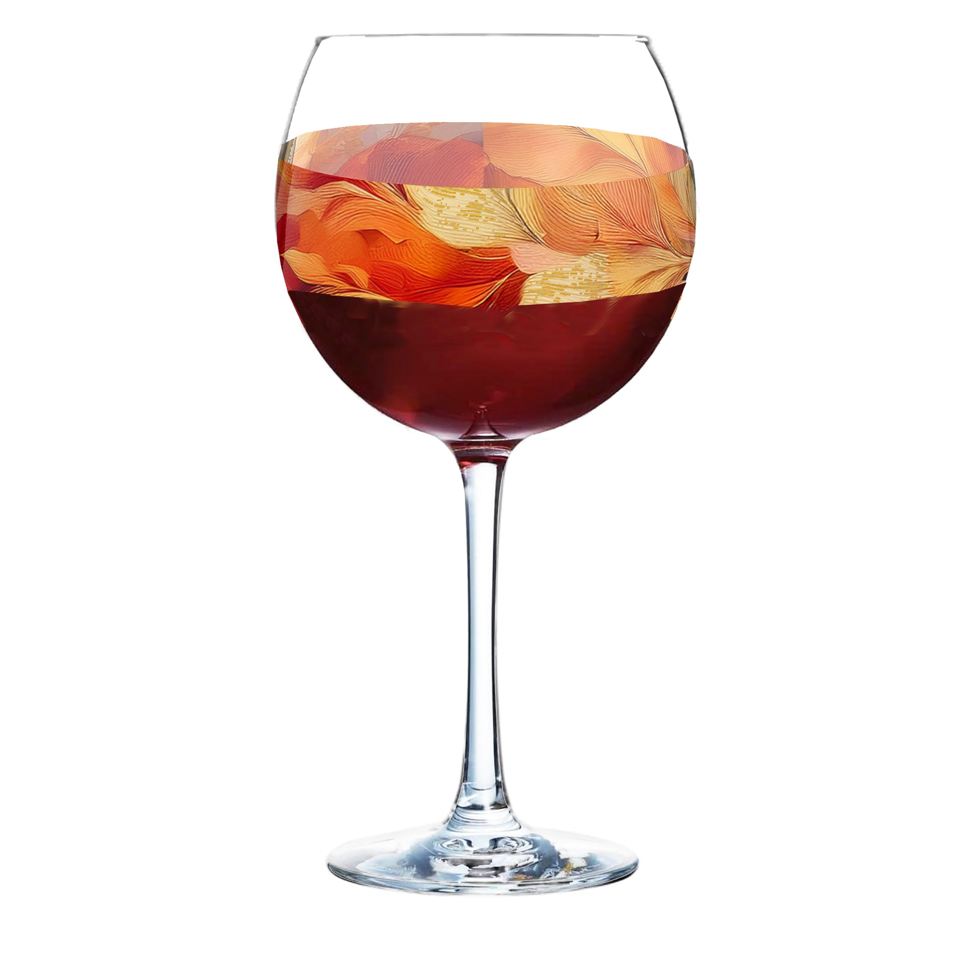 Mix n Match Style balloon wine glass with red wine and autumn blend floral design on a white background 