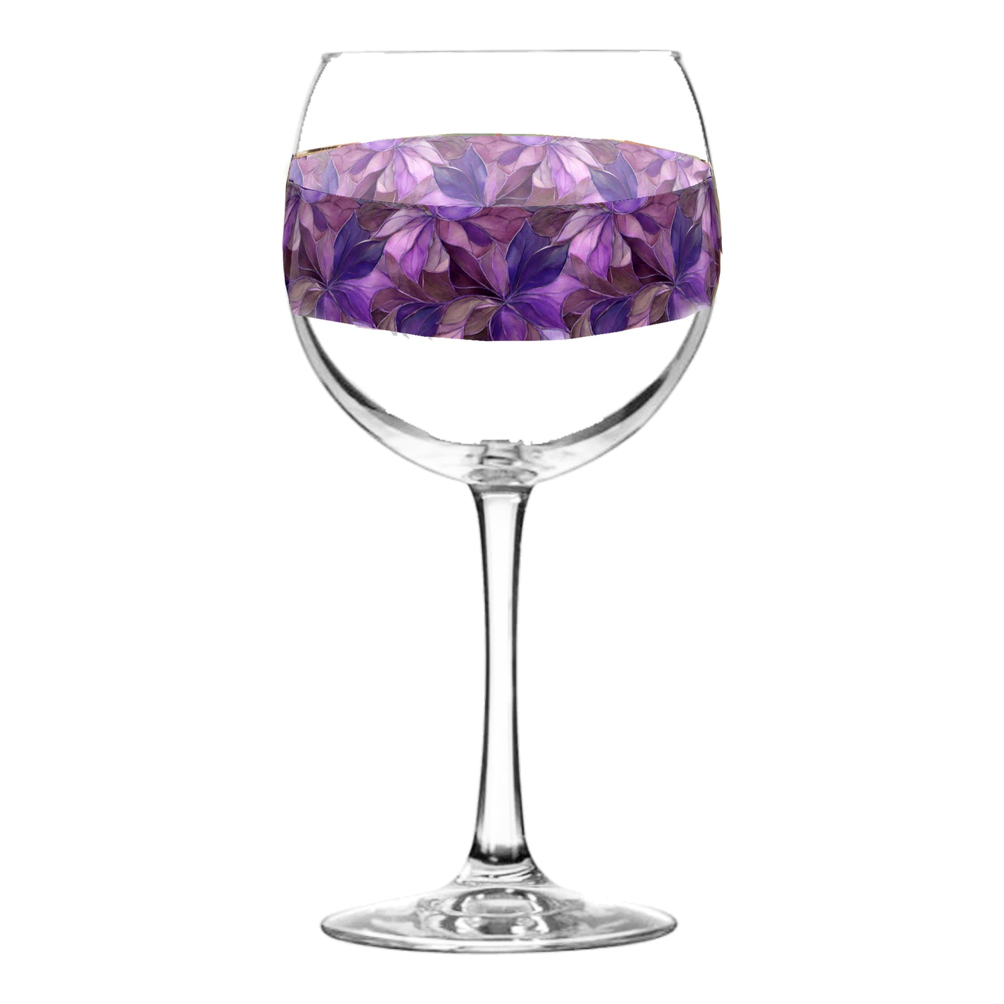 Mix n Match Style balloon wine glass in an Autumn Twilight pruple floral design on  a white background.