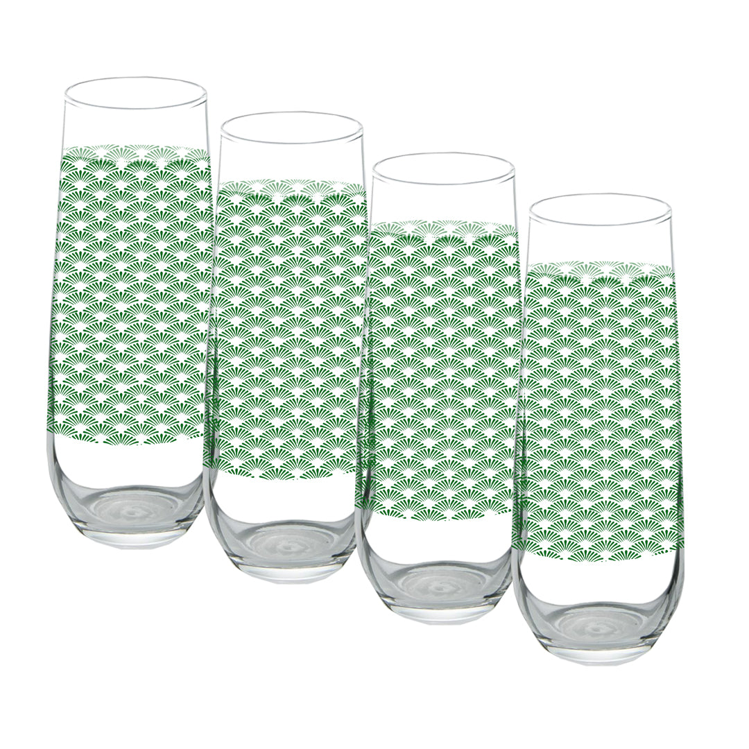 Green Deco 8.5 oz Stemless Champagne Glass