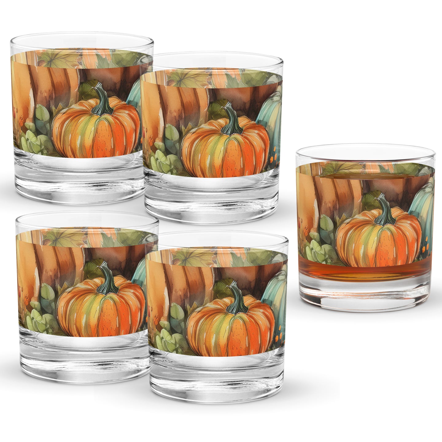 Pumpkin Harvest 11 oz Rocks Glass, Set of 2, 4 or 6