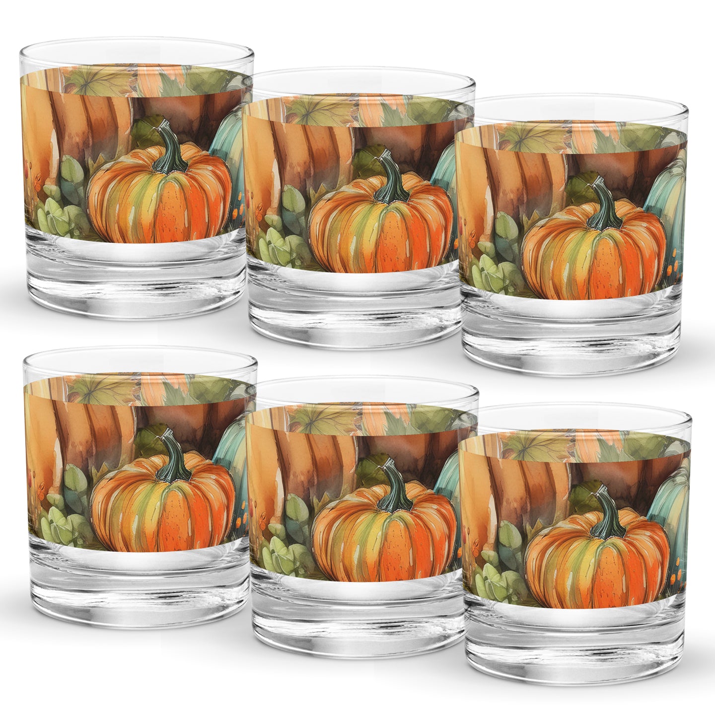 Pumpkin Harvest 11 oz Rocks Glass, Set of 2, 4 or 6