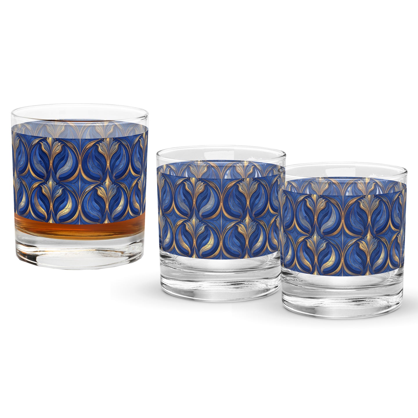 Sapphire Oracle Rocks Glass | Exclusive Gilded Motif
