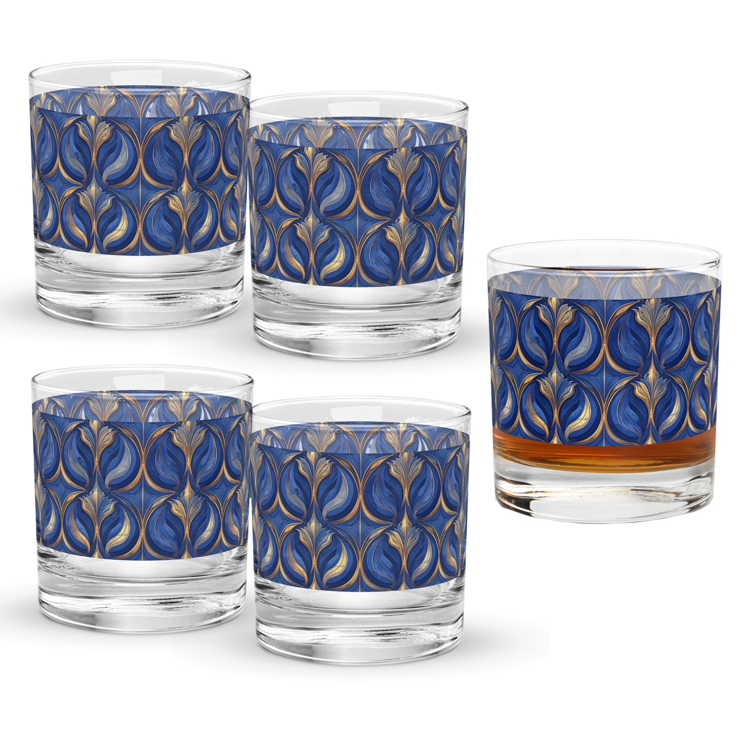 Sapphire Oracle Rocks Glass | Exclusive Gilded Motif