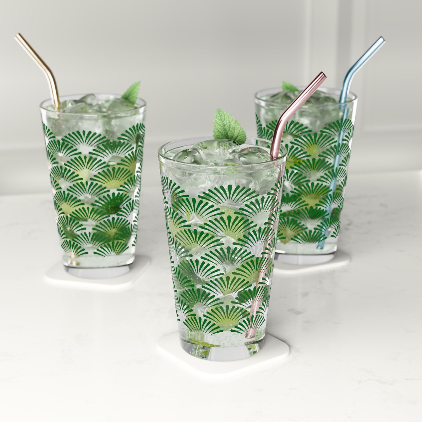 Green Deco 16 oz Pint Beer Glass