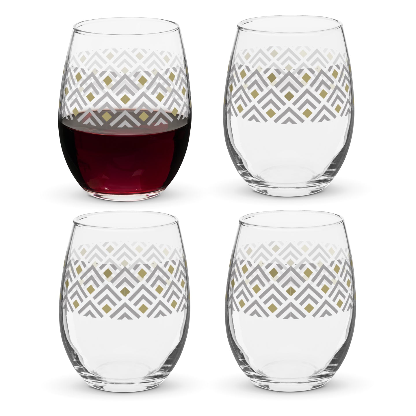 Deco Gold 15 oz. Stemless Wine Glass