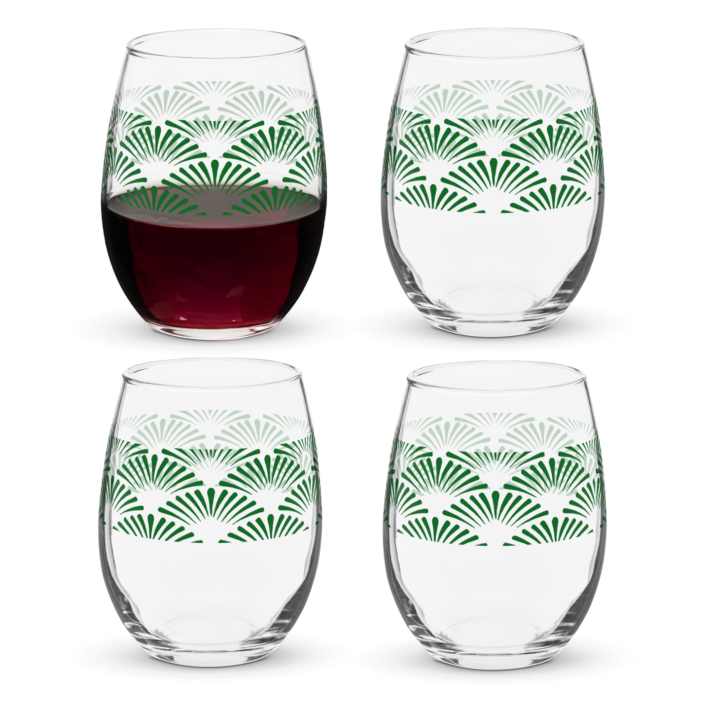 Green Deco 15 oz. Stemless Wine Glass