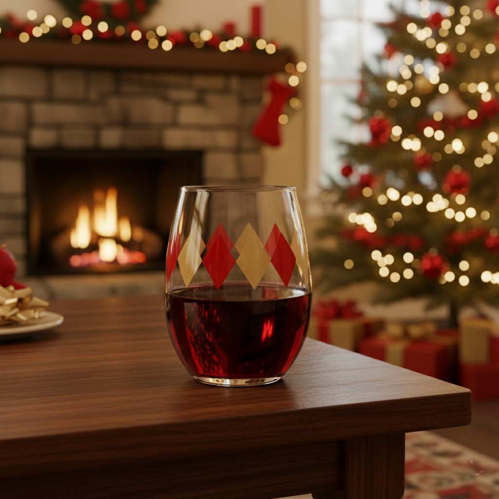 Holiday Diamonds 15 oz. Stemless Wine Glass