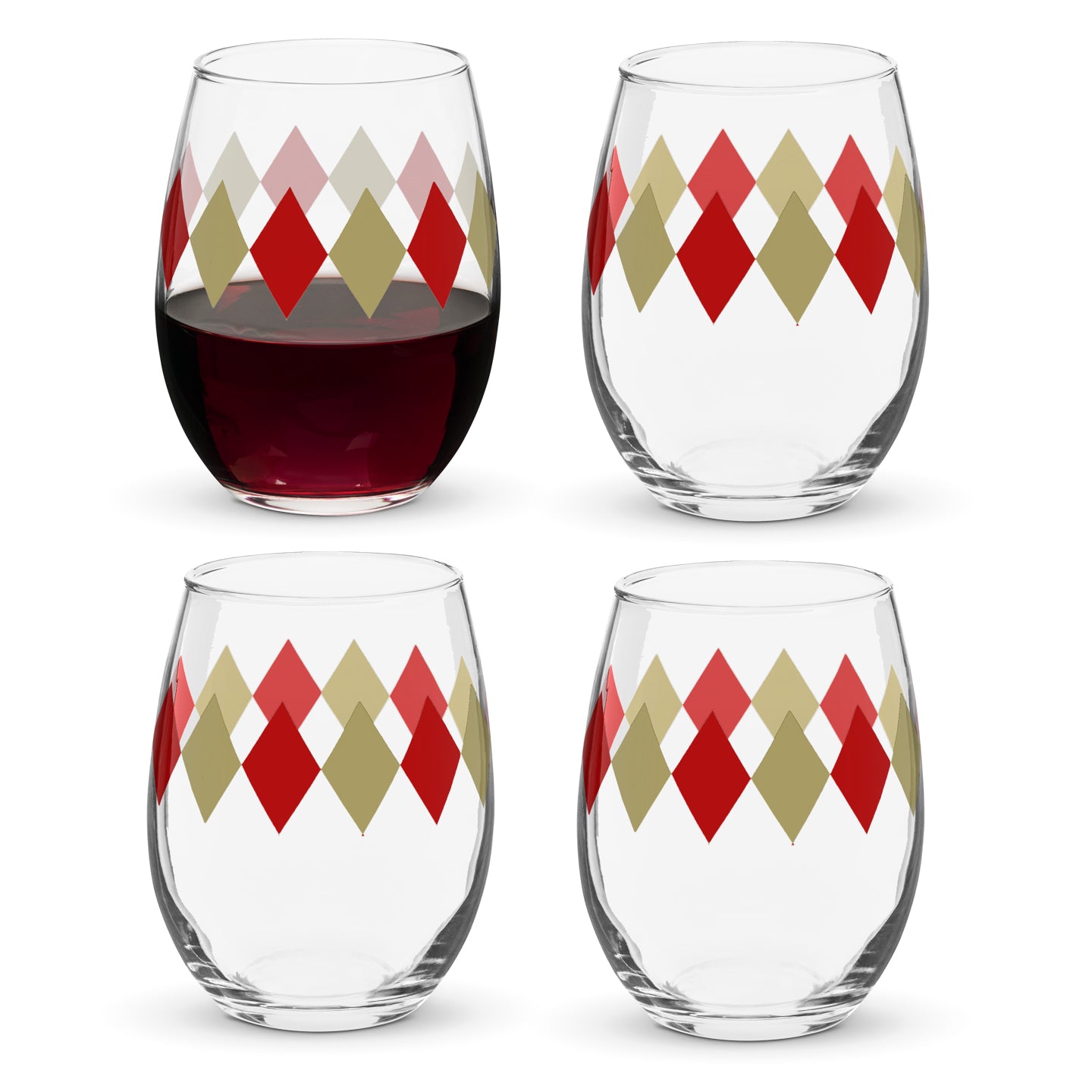 Holiday Diamonds 15 oz. Stemless Wine Glass