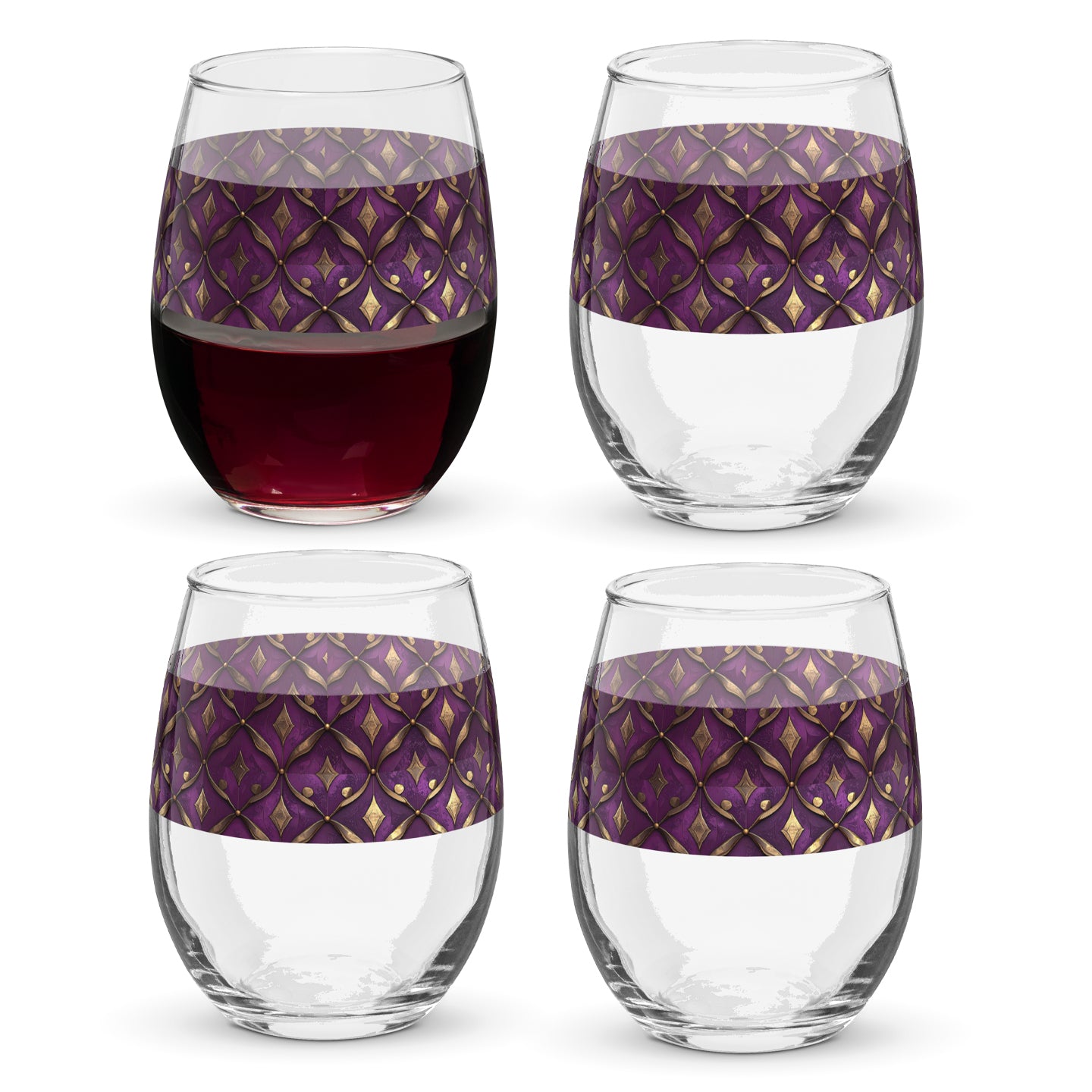 Royal Opulence Stemless Wine Glass | Luxe Brushed Gold