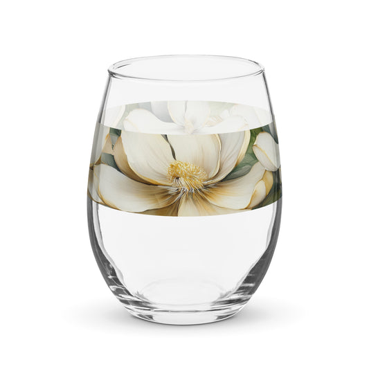 Vintage Magnolias 15 oz. Stemless Wine Glass