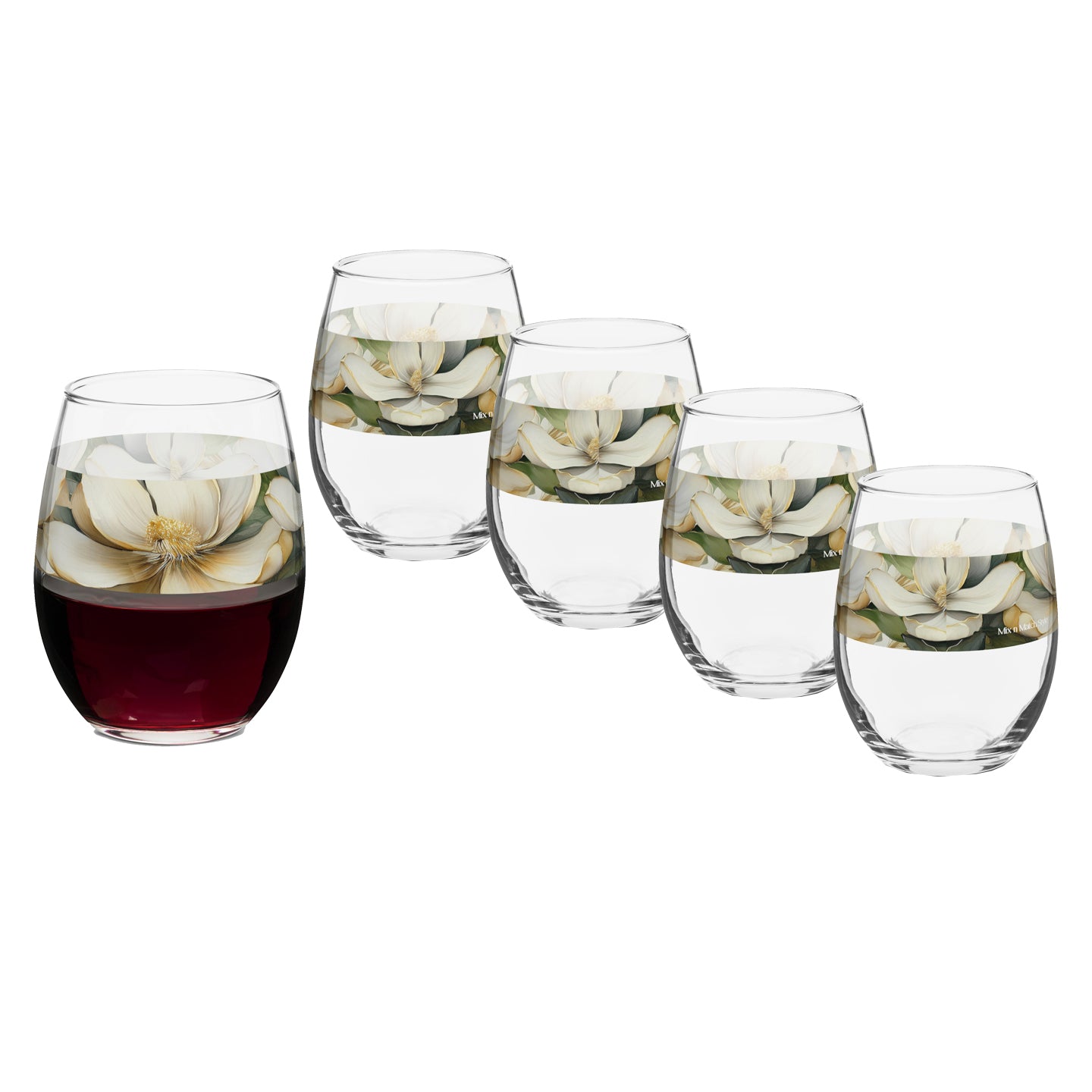 Vintage Magnolias 15 oz. Stemless Wine Glass