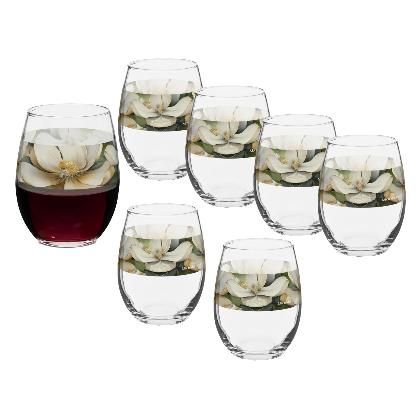 Vintage Magnolias 15 oz. Stemless Wine Glass