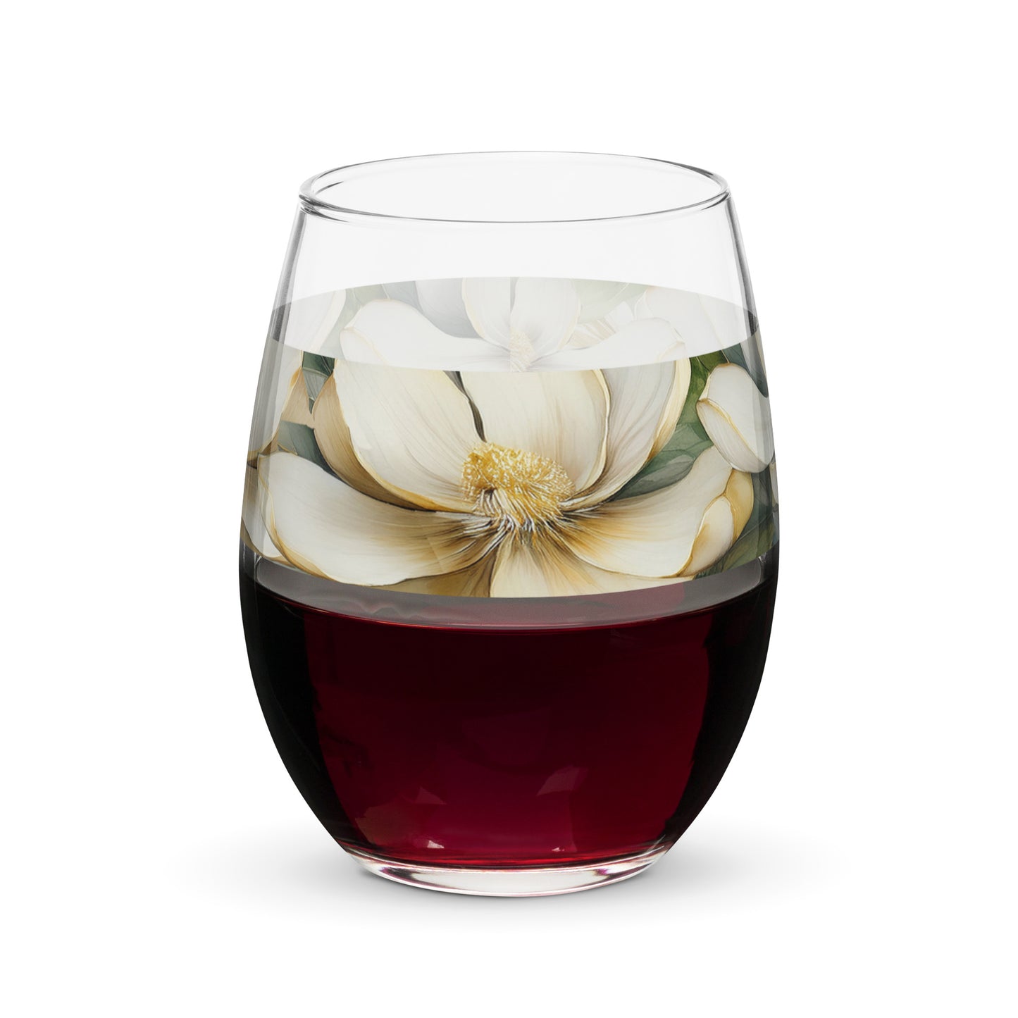 Vintage Magnolias 15 oz. Stemless Wine Glass
