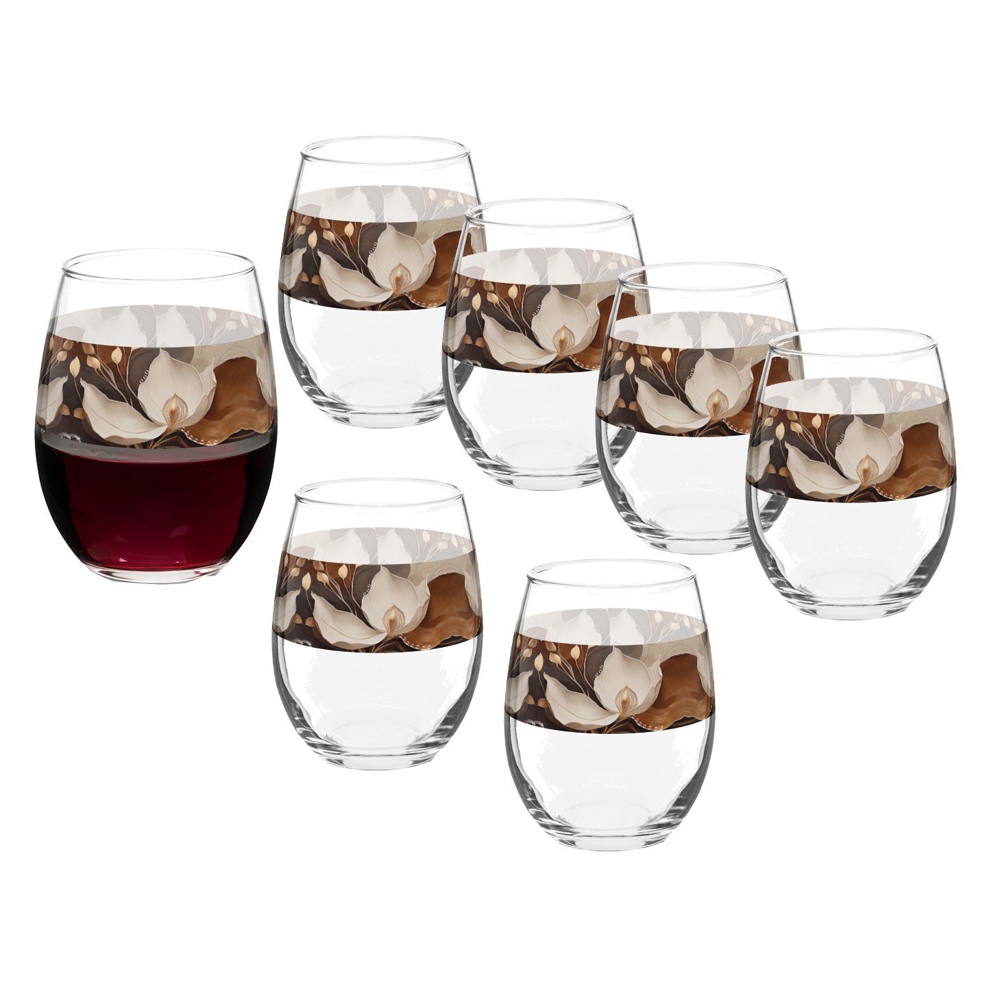 Windswept Magnolias 15 oz. Stemless Wine Glass