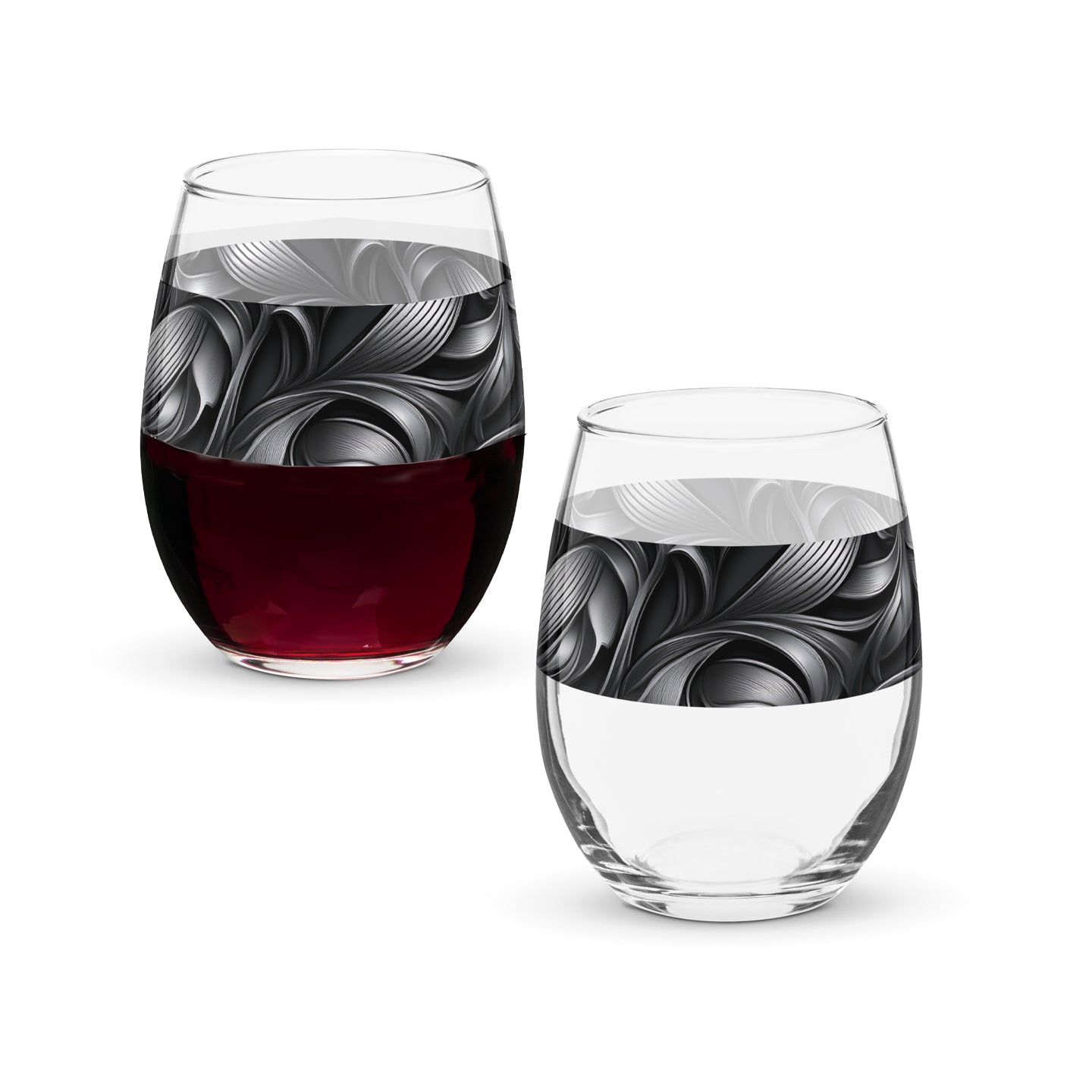 Elegant Stemless Wine Glass | Baroque Swirls Exclusive Design