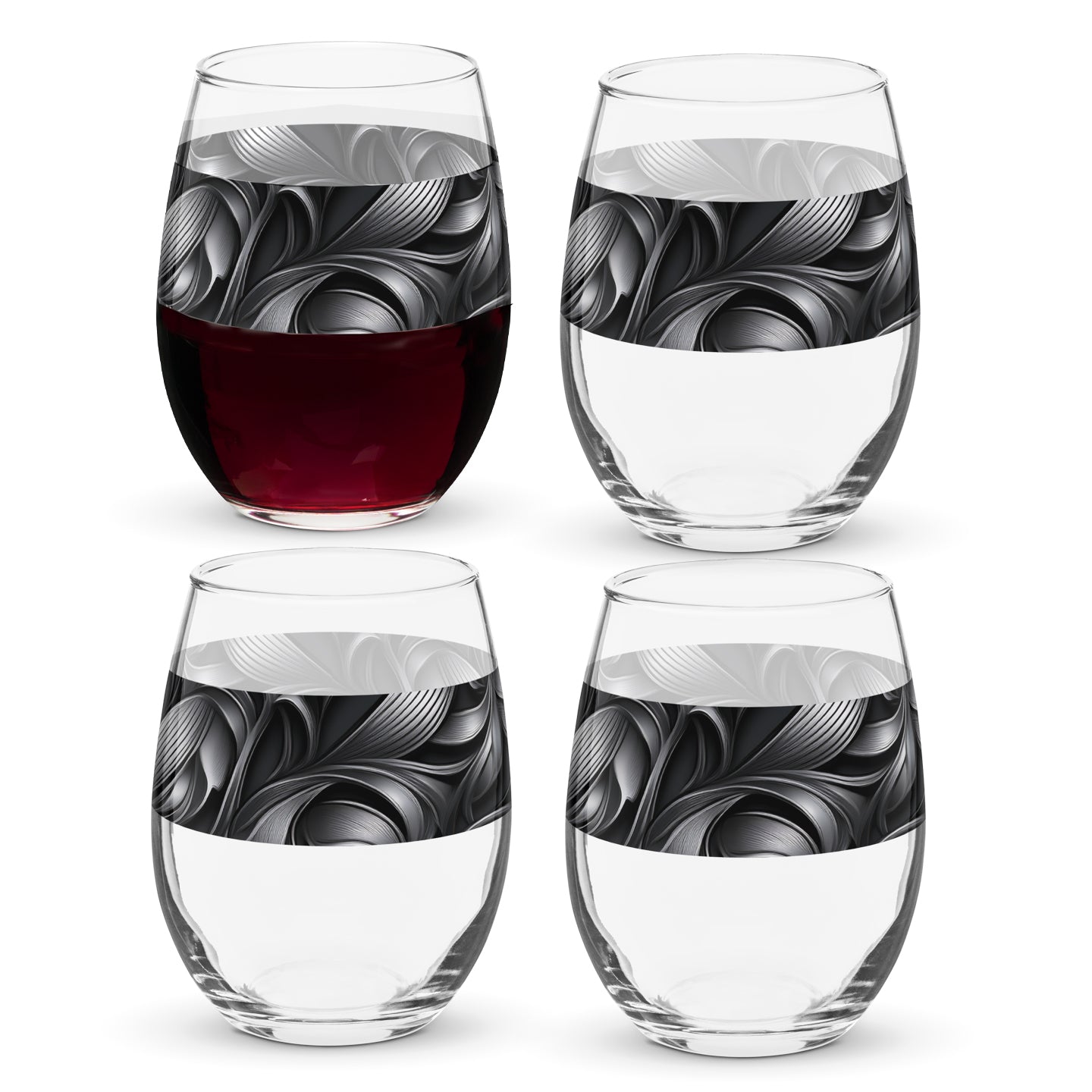 Elegant Stemless Wine Glass | Baroque Swirls Exclusive Design