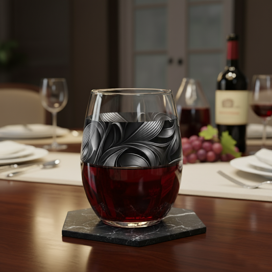 Elegant Stemless Wine Glass | Baroque Swirls Exclusive Design