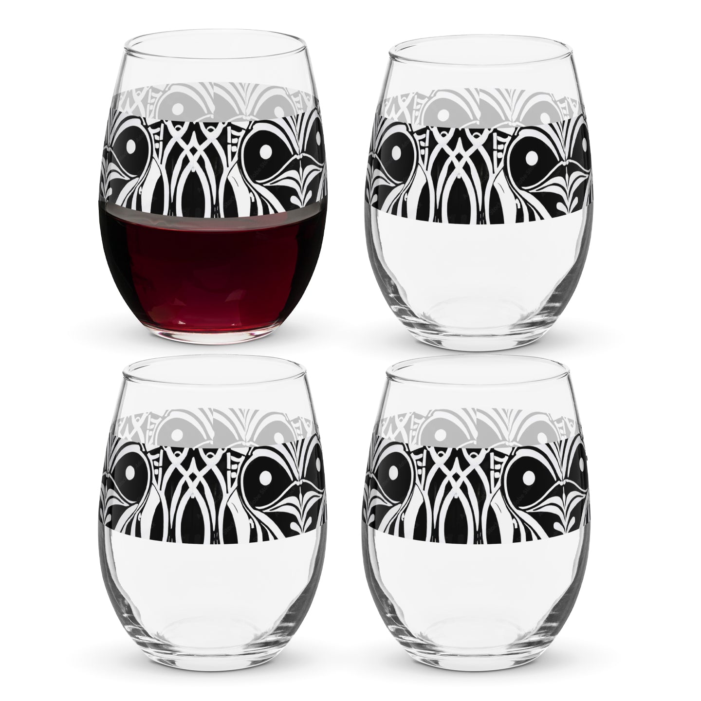 Midnight Mask Stemless Wine Glass | Intricate Enigma Style