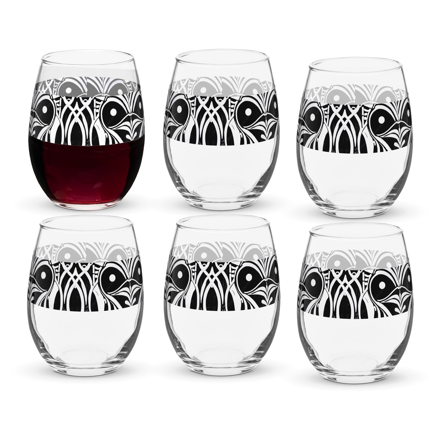 Midnight Mask Stemless Wine Glass | Intricate Enigma Style
