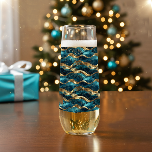 Opulent Teal Stemless Champagne Flute | Chic Signature Design