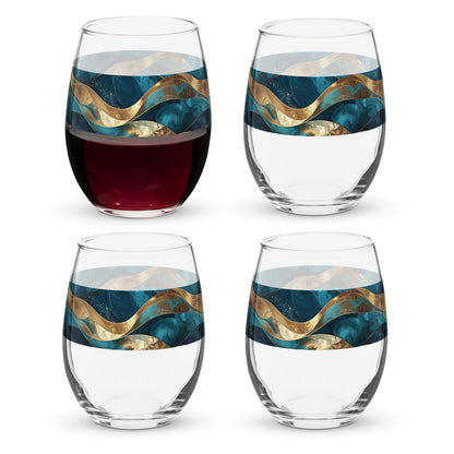 Opulent Teal Stemless Wine Glass | Signature Design