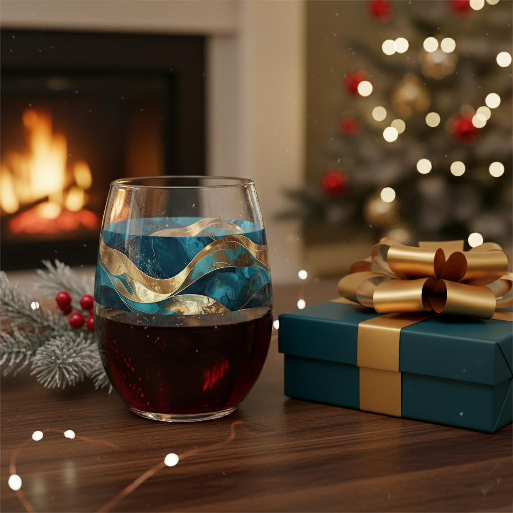Exclusive Stemless Wine Glass | Opulent Teal Design