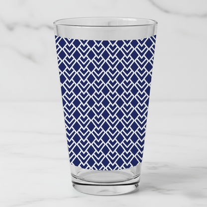 Sapphire Deco pint glass with Art-Deco design on a light gray background