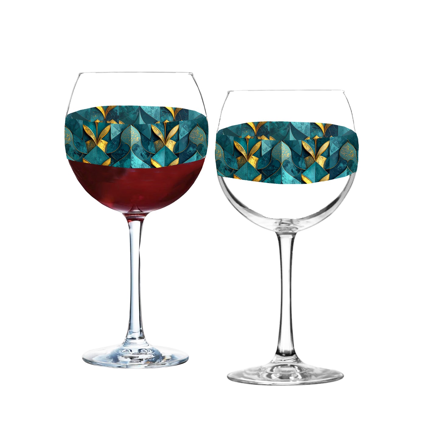 Teal Patina Balloon Wine Glass | Rich Gilt Detailing