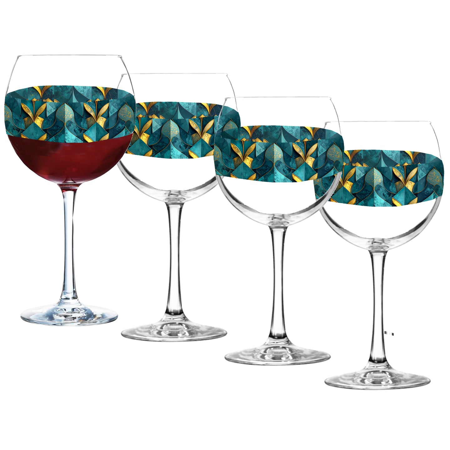 Teal Patina Balloon Wine Glass | Rich Gilt Detailing