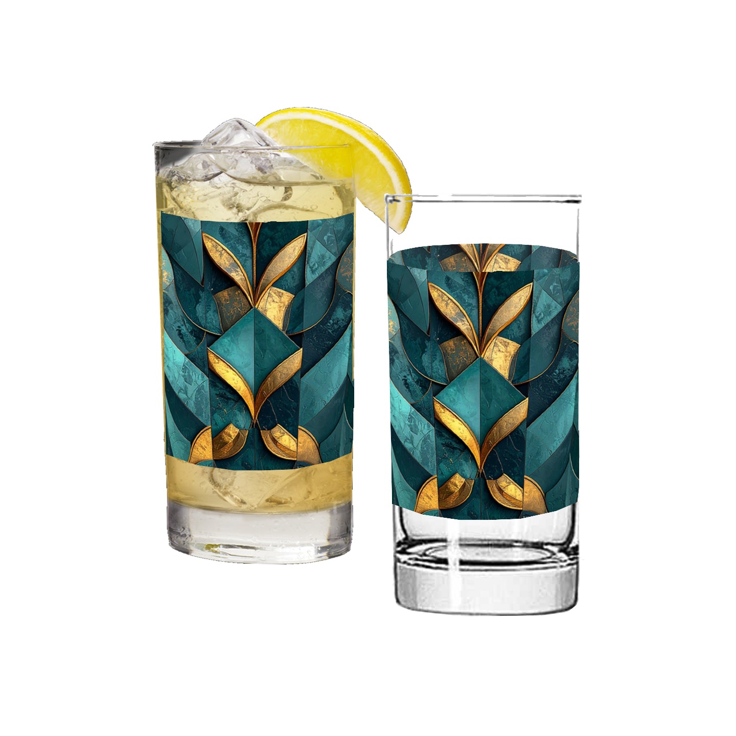 Gilded Patina Highball Glass | Unique Teal and Gold Design