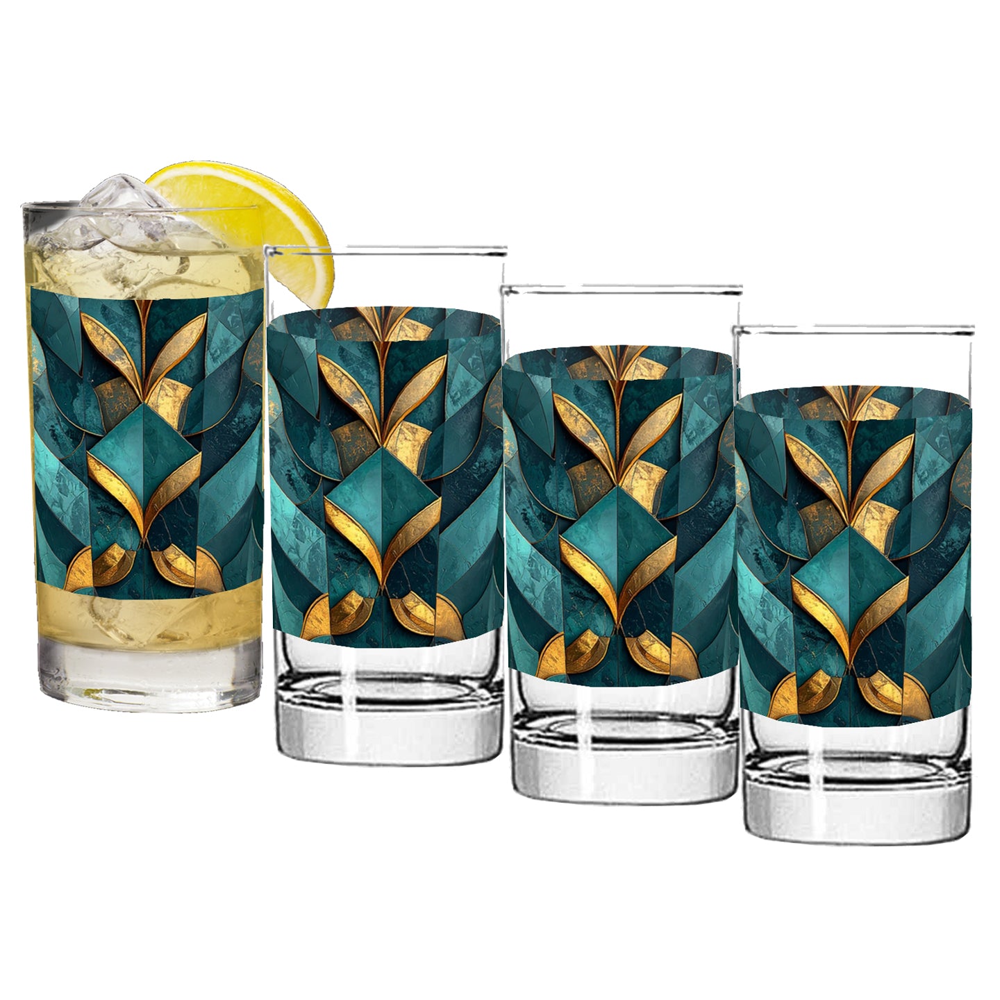 Gilded Patina Highball Glass | Unique Teal and Gold Design