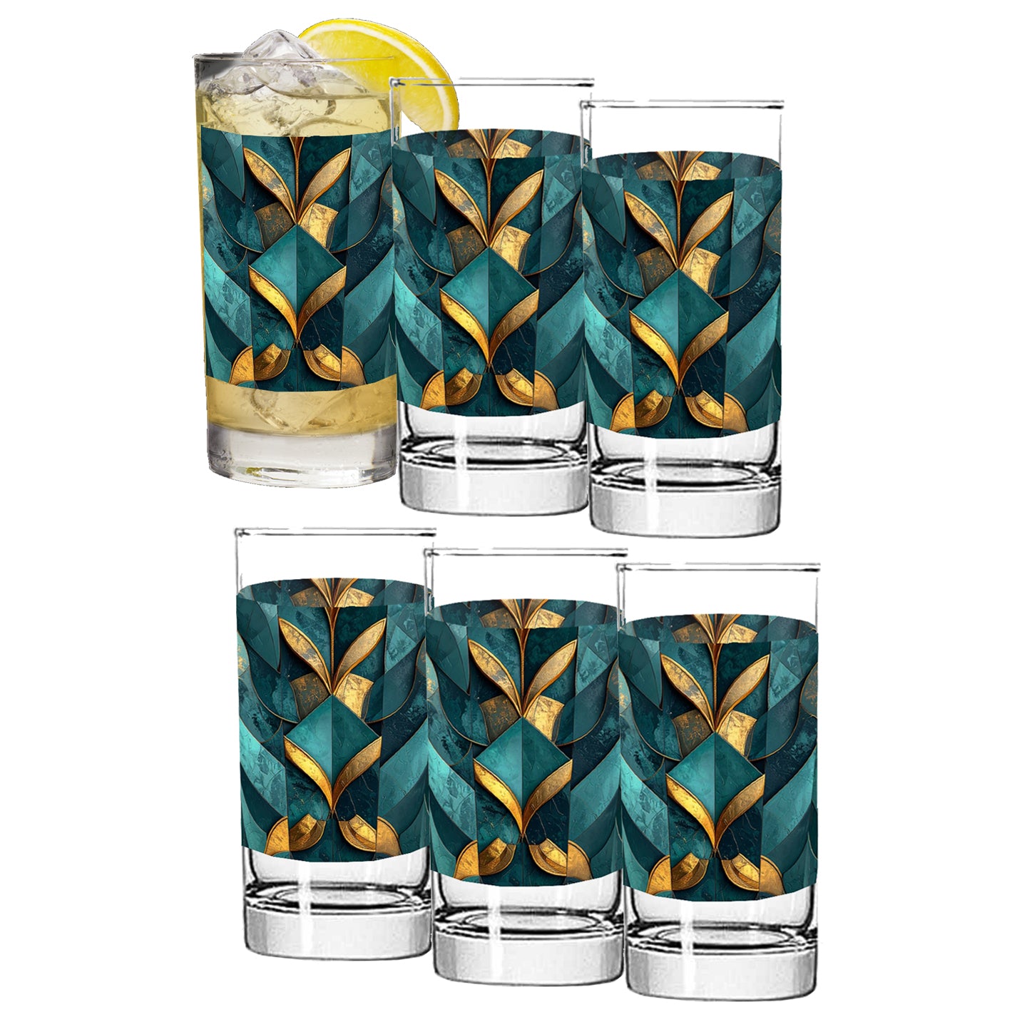 Gilded Patina Highball Glass | Unique Teal and Gold Design