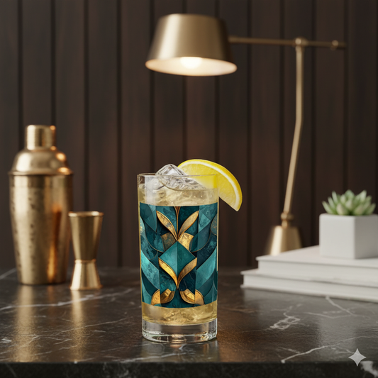 Gilded Patina Highball Glass | Unique Teal and Gold Design
