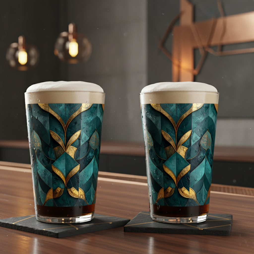 Refined Teal and Gold Design | Gilded Patina Pint Beer Glass